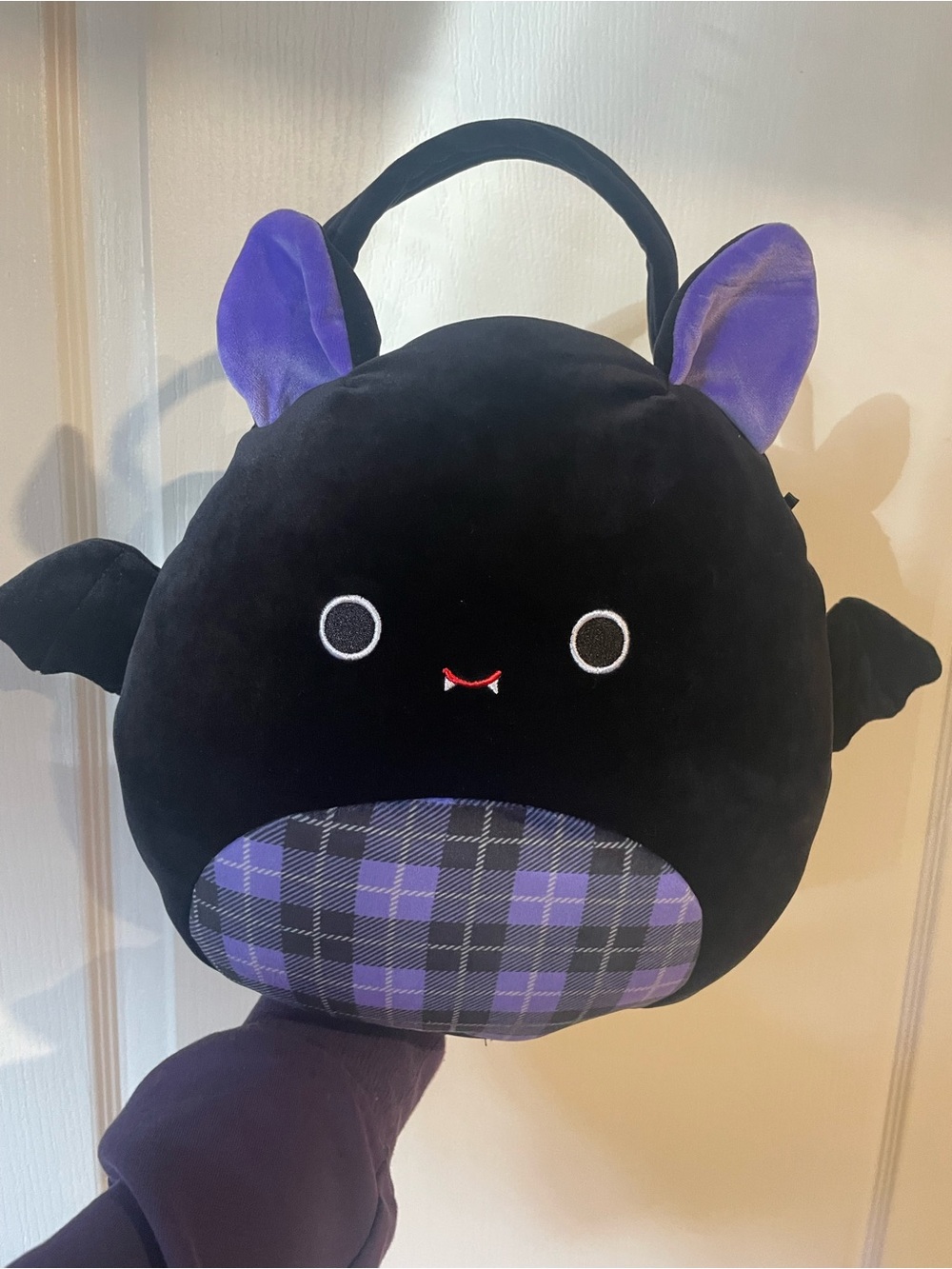 Kids Squishmallows Plush Bat Treat bag- Black and Purple - official squishmallow